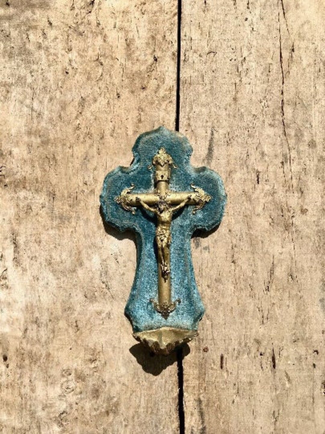 Blue Velvet Benicier Crucifix Holy Water Font Holy Water Etsy