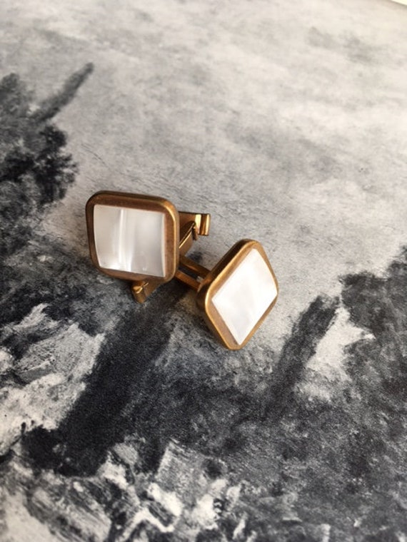 French Vintage Cuff Links - Mother of Pearl CuffL… - image 2