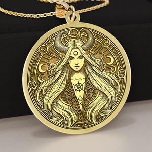 14K Gold Lilith Pendant – Dark Divine Feminine Necklace – Occult Protection Jewelry – 925 Silver Available