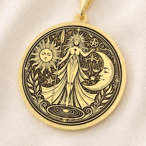 High Priestess Tarot Necklace, Engraved Celestial Major Arcana Pendant