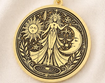 High Priestess Tarot Necklace, Engraved Celestial Major Arcana Pendant
