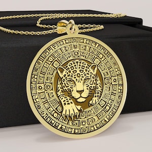 14K Gold Aztec Jaguar Necklace • Mayan Leopard Pendant • Tribal Jaguar Amulet • Aztec Warrior Jewelry • Symbolic Animal Gift