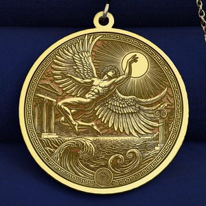 14K Gold Icarus Pendant, Greek Mythology Necklace