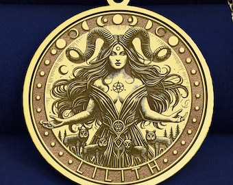 14K Gold Lilith Pendant, Dark Feminine Goddess Necklace, Occult Symbol Talisman, Witchcraft Jewelry