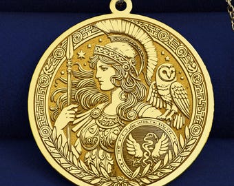 14K Gold Athena Necklace – Goddess of Wisdom & Strategy – Greek Mythology Pendant – 925k Sterling Silver Option