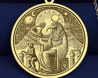 14K Gold Thoth Pendant, Egyptian God of Wisdom Necklace, Moon & Magic Amulet, Silver Options