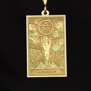 14K Gold Ace of Pentacles Tarot Karten Anhänger: Sterling Silber Option