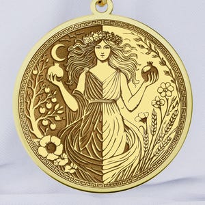 14K Gold Persephone Necklace – Greek Mythology Goddess Pendant, Goddess of Duality, Queen of the Underworld, Spring and Harvest Amulet
