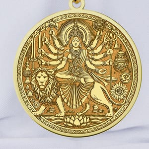 14K Gold Durga Pendant | Hindu Goddess Necklace | Divine Feminine Power Jewelry | Tiger-Riding Devi Amulet for Strength & Protection