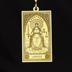 Collana dei Tarocchi della Giustizia in oro 14 carati – Simbolo di Verità ed Equilibrio – Gioielli Arcani Maggiori – Opzione Argento Sterling 925 carati