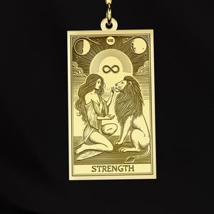 14K Gold Stärke Tarot Halskette - Symbol der inneren Kraft und Mut - Major Arcana Schmuck - 925k Sterling Silber Option