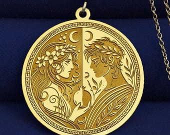 14K Gold Persephone & Hades Necklace – Duality of Light and Darkness – Greek Mythology Couple Pendant – 925k Sterling Silver Option
