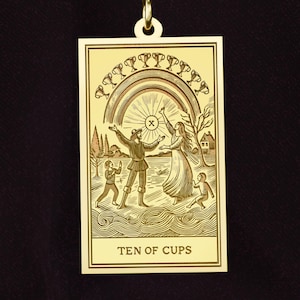 Collar de Tarot Diez de Copas en oro de 14 quilates – Colgante con carta del Tarot grabada – Joyas de Arcanos Menores en oro macizo – Regalo de felicidad y armonía