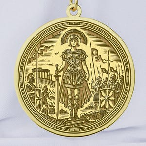 14K Gold Bellona Necklace | Roman Goddess of War Pendant | Divine Warrior Medallion in 925 Silver