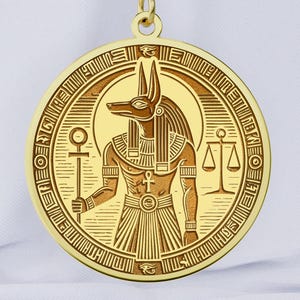 14K Gold Anubis Necklace – Egyptian God Pendant – Ancient Egypt Jewelry – Jackal Head Deity Medallion – Mythology Talisman Gift