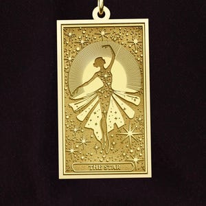 14K Gold The Star Tarot Card Necklace | Major Arcana Medallion Jewelry | 925K Silver & Plated Options | Spiritual Guidance, Hope Amulet