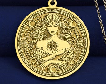 14K Gold Nyx Medallion Necklace – Greek Goddess of the Night Pendant – 925K Silver Option, Mythology & Celestial Jewelry Gift