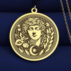 14K Gold Hypnos Medallion Necklace: Greek God of Sleep Pendant