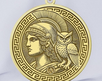 14K Gold Athena Necklace, Greek Goddess Pendant, Wisdom Amulet with Owl, Sterling Silver Options