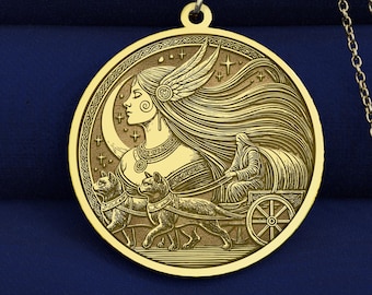 14K Gold Freyja Pendant – Norse Goddess Necklace  – Viking Love & War Jewelry Gift – Silver Options