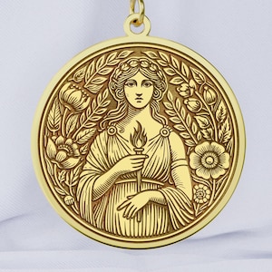 14K Gold Hestia Pendant | Greek Goddess of Hearth & Home Necklace | Sacred Fire Amulet | Divine Feminine Jewelry | 925K Silver Option