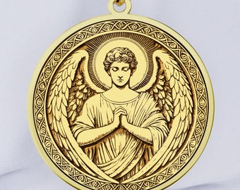 Colgante de Arcángel Selaphiel en oro de 14 quilates: collar de protección espiritual