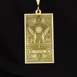 Collier tarot The Lovers en or 14 carats - Symbole d'amour et d'harmonie - Bijoux des arcanes majeurs - Option argent sterling 925 carats