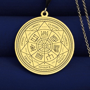 14K Gold Archangel Seal Medallion Necklace – Celestial Protection Amulet – 925K Silver Option, Divine Talisman & Sacred Jewelry