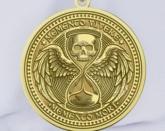 Ciondolo Memento Mori in oro 14 carati: collana a clessidra con teschio