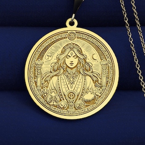 14 kt gouden hogepriesteresketting – tarotkaartmedaillon – 925 kt zilveren optie, mystieke hanger en esoterische sieraden