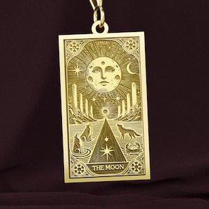 14K Gold Mond Tarot Halskette - Intuition und Geheimnis Anhänger - Major Arcana Schmuck - 925k Silber Option