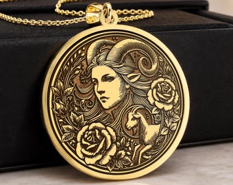 Capricorn Necklace, Zodiac Goat Woman Pendant, Celestial Astrology Jewelry