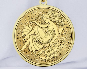 Collar de Escorpio en oro de 14 quilates: colgante con el zodiaco grabado, regalo astrológico