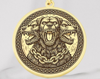 Cerberus Necklace, Greek Mythology Pendant, Three-Headed Hound Medallion