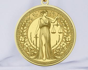 14K Gold Themis Necklace – Greek Justice Goddess Pendant – Scales of Justice Jewelry – Law Gift for Lawyer – Feminine Power Symbol