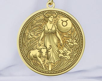 Collar Tauro en oro de 14 quilates: colgante del zodiaco astrológico