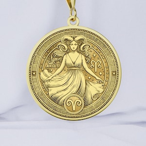14K Gold Aries Zodiac Necklace - Astrology Jewelry, Aries Pendant, Horoscope Gift for Fire Sign Lovers