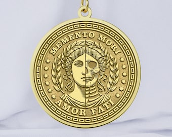 Memento Mori Amor Fati Medallion: 14K Gold Stoic Philosophy Pendant
