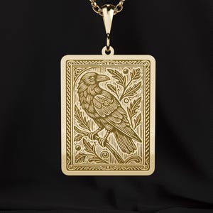 14K Gold Raven Medallion Necklace: Norse Protection Amulet