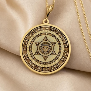 14K Gold Alchemy Necklace, Hermetic Talisman Pendant, Occult Medallion, Esoteric Symbol Jewelry