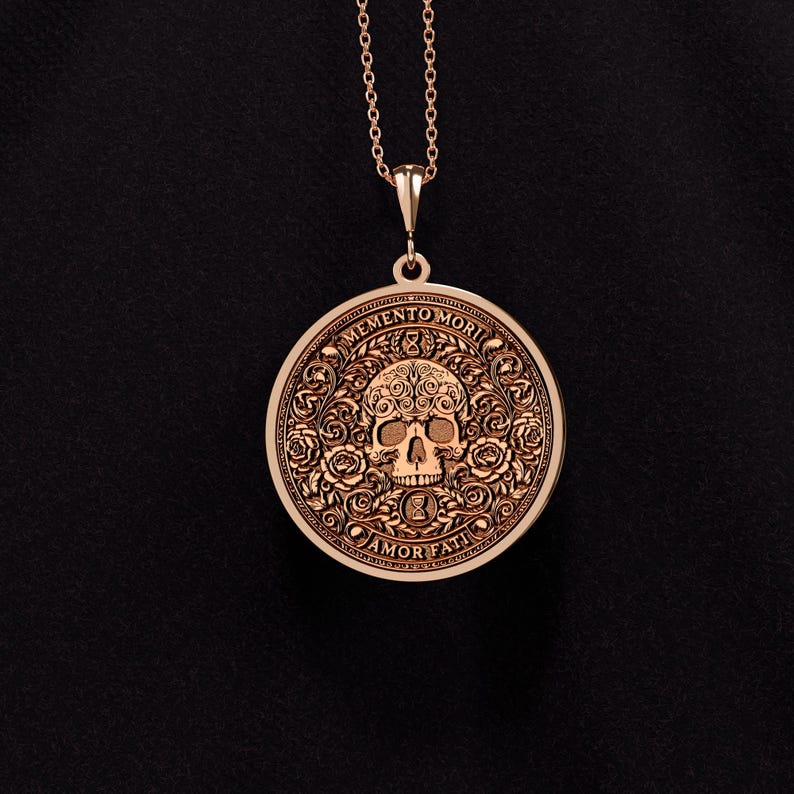 Memento Mori Necklace, Amor Fati Skull Pendant, Stoic Philosophy Medallion image 10