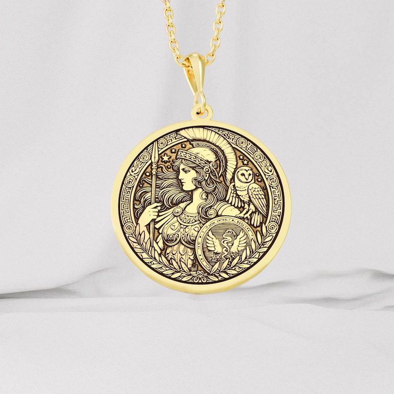 14k gold greek goddess of wisdom athena pendant