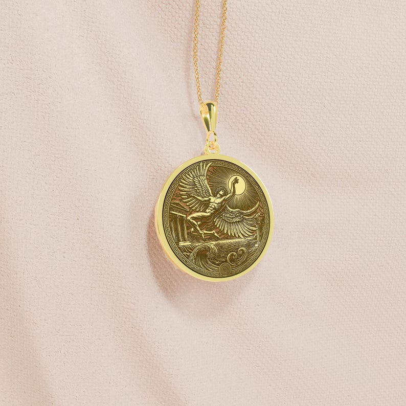 14K Gold Icarus Pendant, Greek Mythology Necklace