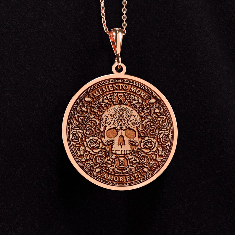 Memento Mori Necklace, Amor Fati Skull Pendant, Stoic Philosophy Medallion image 11