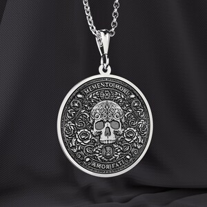 Memento Mori Necklace, Amor Fati Skull Pendant, Stoic Philosophy Medallion image 9