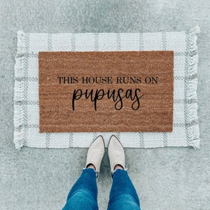 This House Runs On Pupusas Doormat, Funny Doormat, Housewarming Gift, Birthday Gift, Welcome Mat, Latino image 2