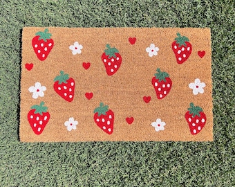 Strawberry Print Doormat, Housewarming Gift, Birthday Gift, Welcome Mat, Summer Doormat, Trendy Doormat, Home Decor, Outside Mat, Cute Decor