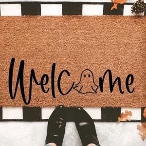 Welcome Ghost Doormat, Halloween Doormat, Fall Doormat, Pumpkin Doormat, Sugar Skull Home Decor, Coir Doormat, Porch Decor, Outdoor Rug