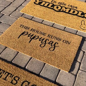This House Runs On Pupusas Doormat, Funny Doormat, Housewarming Gift, Birthday Gift, Welcome Mat, Latino image 3