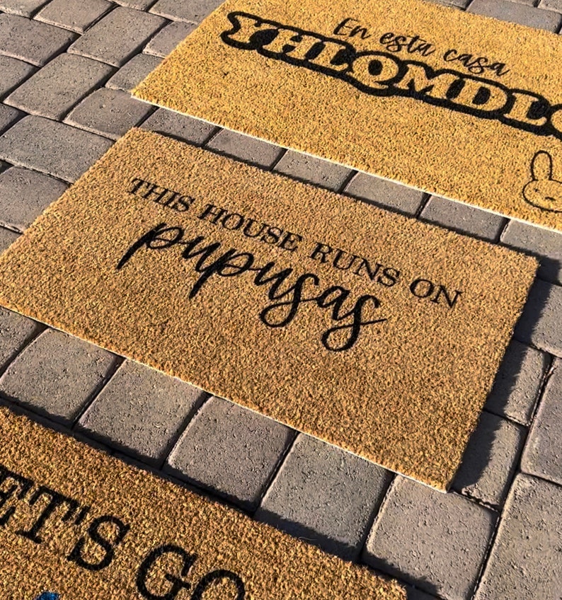 This House Runs On Pupusas Doormat, Funny Doormat, Housewarming Gift, Birthday Gift, Welcome Mat, Latino image 3